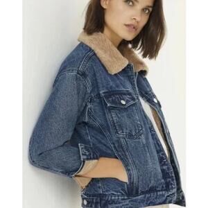 Pilcro Anthropologie / Sherpa Lined Denim Trucker Jacket / sz M